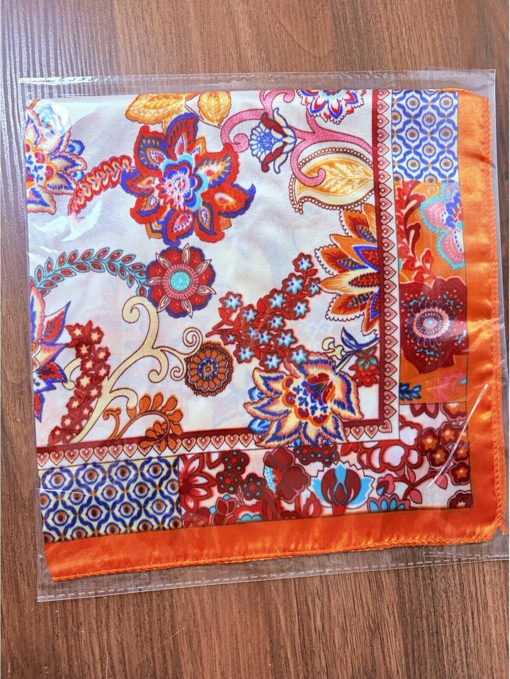 Women's Square Scarf Floral Flower Print Orange White Blue Red - Picture 5 of 5
